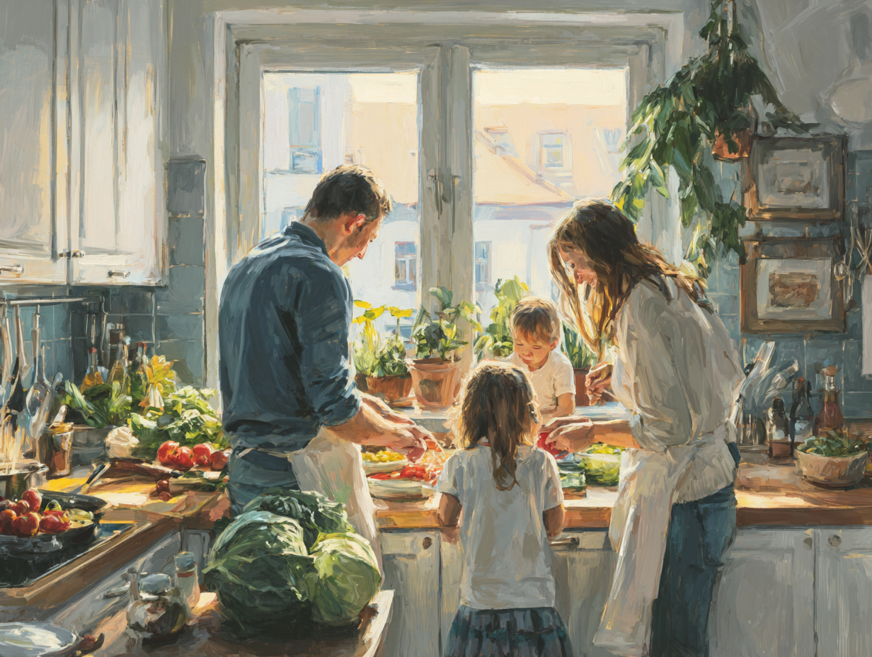 Ingredientes frescos organizados para planificación de menús