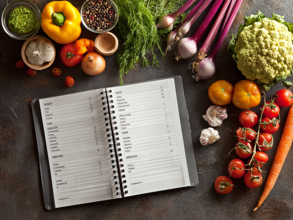 Alimentos frescos y coloridos organizados